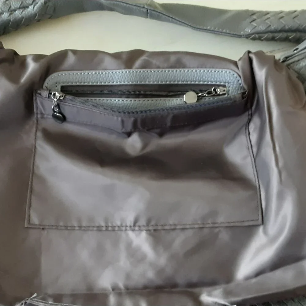 Gray Woven Hobo Shoulder Bag